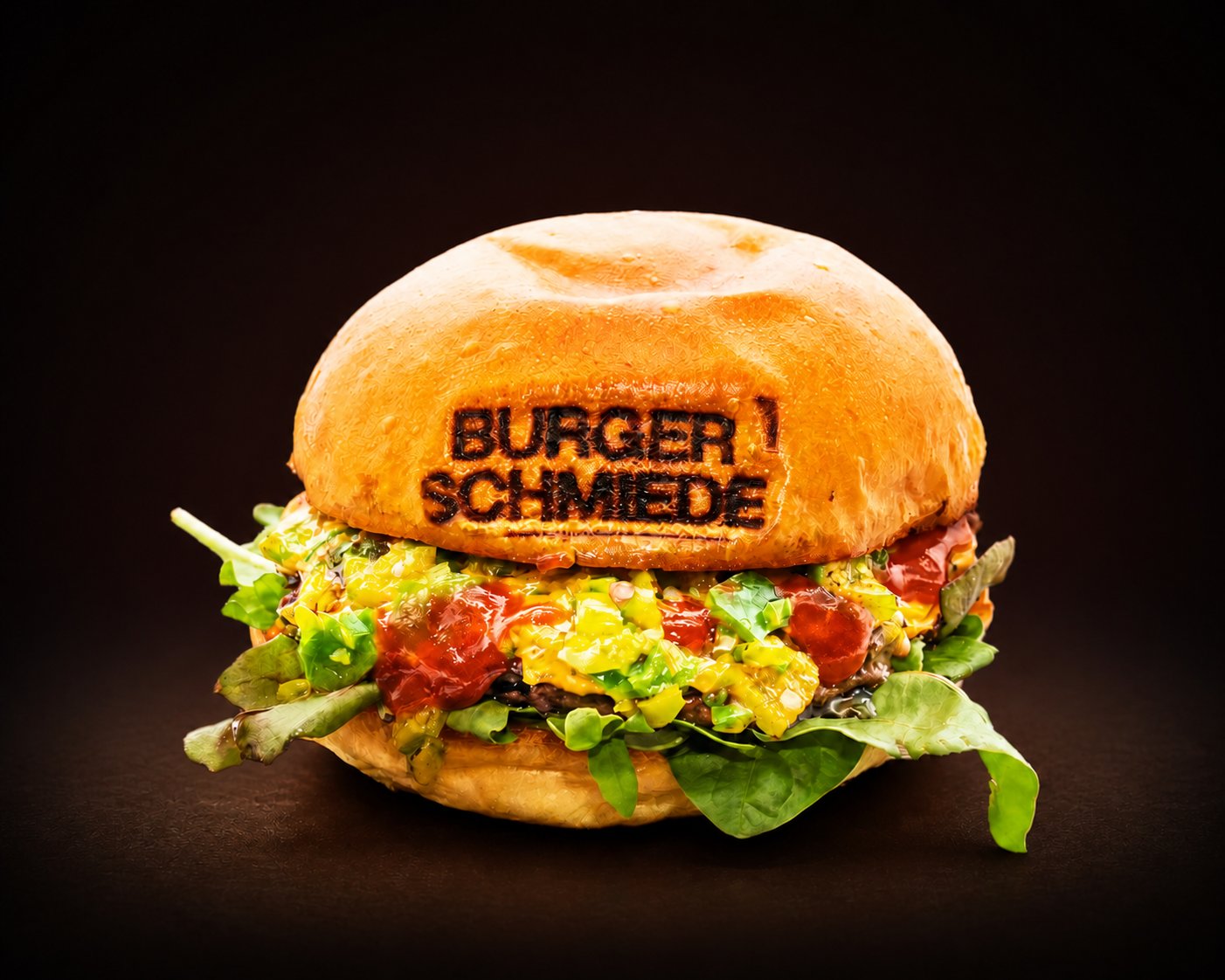 Jalapeno Royale Burger der Burgerschmiede mit Wildkräuter-Salat, Jalapenos und Chili-Sauce